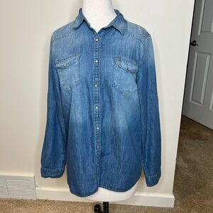 Mavi Cotton Tencel Denim Western Pearl Snap Shirt Women's M